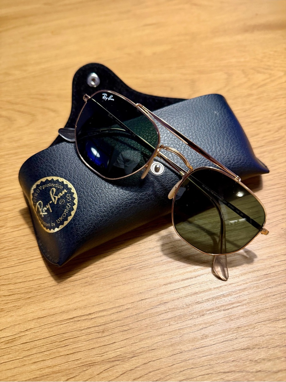 Ray-Ban Marshall Gold Frame Sunglasses with Dark Green Lenses